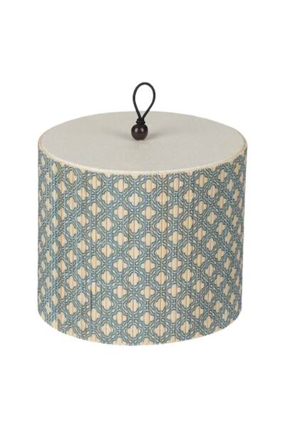 SHOPIENS Storage box with lid Shopiens® bamboo, beige with blue pattern, Ø12x10 cm