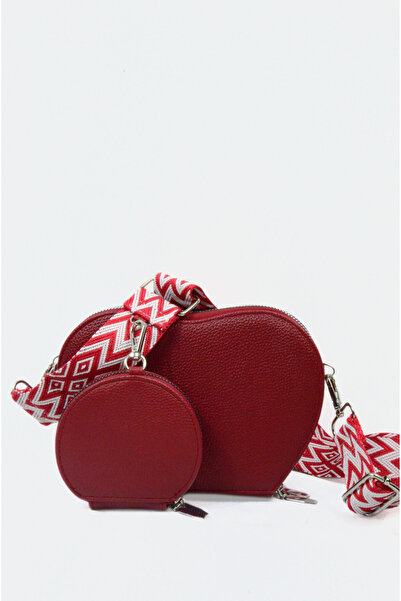 Mazel Design 3425 Genuine Leather Zippered Mini Wallet Heart Model Imported Women's Hand, Arm, and Shoulder Bag Red