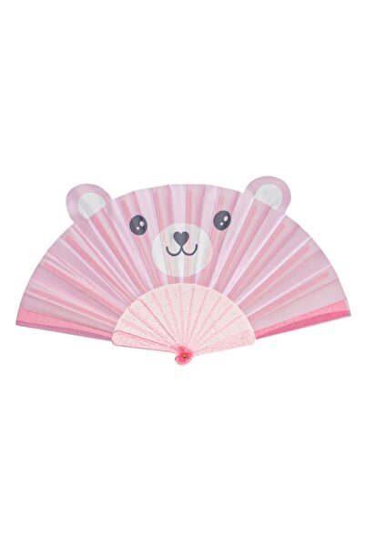 SHOPIENS Shopiens® children's fan, pink with teddy bear pattern, 26.5 cm