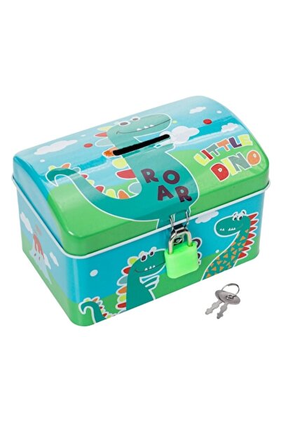 SHOPIENS Metal Piggy Bank for Kids Shopiens® with Lock, Dinosaur Shaped, 12.5 x 8 x 7.5 cm