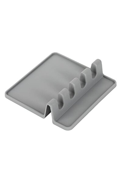 SHOPIENS Support with 4 kitchen utensil holders, silicone, gray, 13.5 x 14 cm