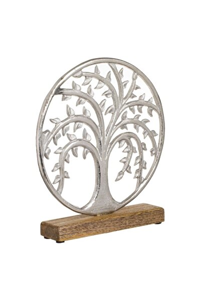 SHOPIENS Decoratiune de Masa cu Baza din Lemn si Pomul Vietii Rotund 24x5x26.5cm