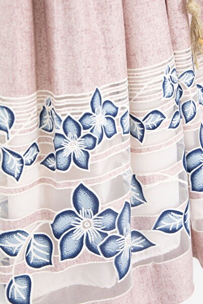 Cansın Mini Pink Floral Pattern Straw Belted Short Sleeve Girls Dress 22676