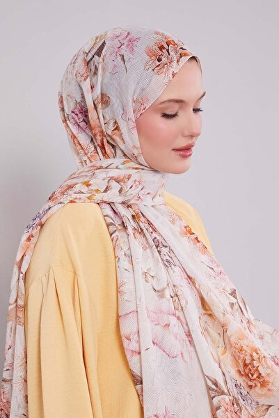 Levidor Beige Rose Pattern Cotton Shawl