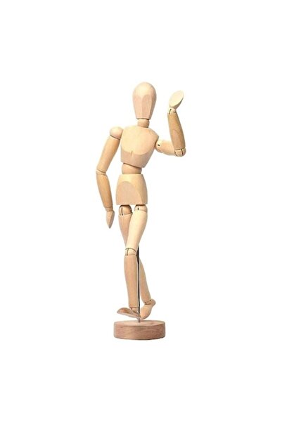 SHOPIENS Articulated Wooden Manikin on Round Base, 30 cm, with Movable Joints for Sketching and Modeling