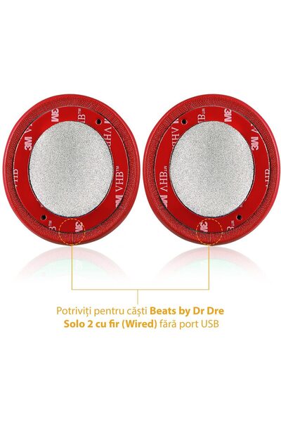 PadForce Set of 2 sponges for Beats Solo 2 wired headphones, On-Ear - Red, Leather
