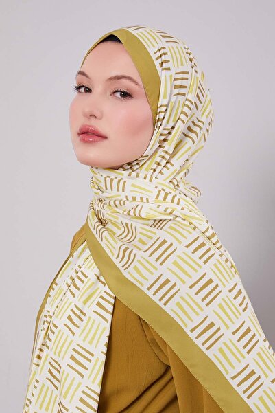 Levidor Oil Green Square Line Pattern Club Shawl