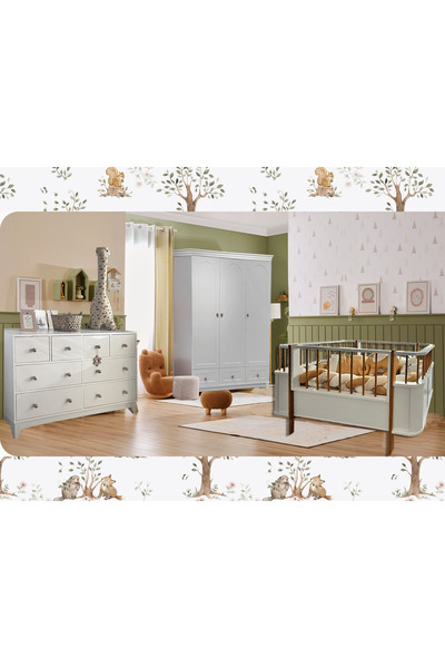 Koza %100 MDF Oslo Maxi Ahşap Beyaz Bebek Odası Takımı (3 Kapılı Dolap & Bonn...