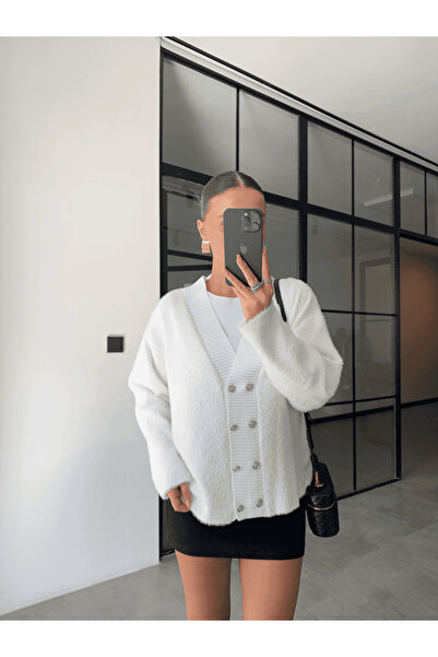 BB Bensu Buyruk CARDIGAN ECRU CU GULER TRICOTAT CU TEXTURA PLUSH CU BUTONI DO...