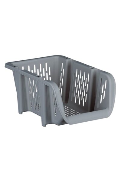 SHOPIENS Perforated gray plastic basket Shopiens®, stackable with open front for organizing room or refriger