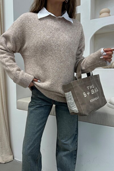 mylove Soft Fuzzy Oversize Sweater Stone