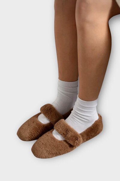 Liger Furry Single Belt Velcro Slippers Women's Home Slippers Brown