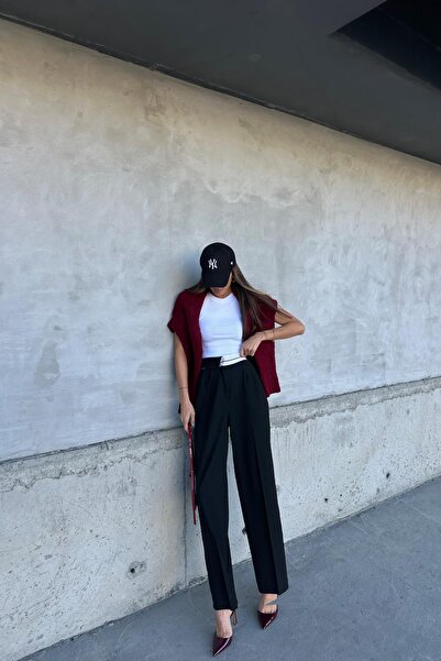 mylove Waist Detail Double Button Fabric Palazzo Black