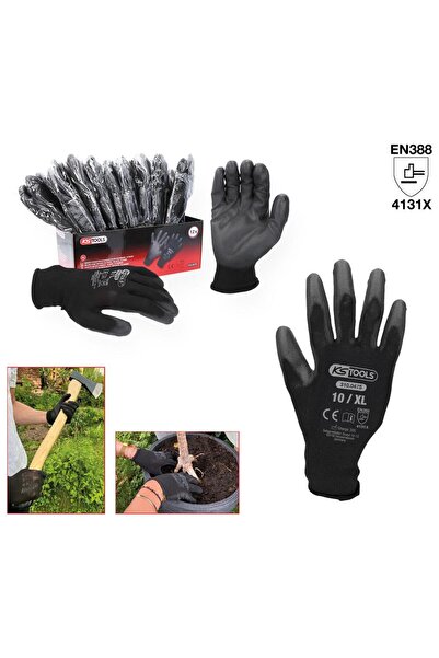 KS Tools Mănuși Mikro din Tricot Fin, Culoare Neagră, Mărime 10, Set de 12 Pe...
