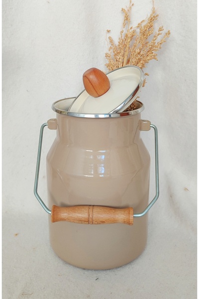 EBRULİEMAYE Cappuccino Beige Enamel Authentic Bakraç 2 Liters 12 cm Diameter Milk Yogurt Nuts Tea Sugar Bakraç