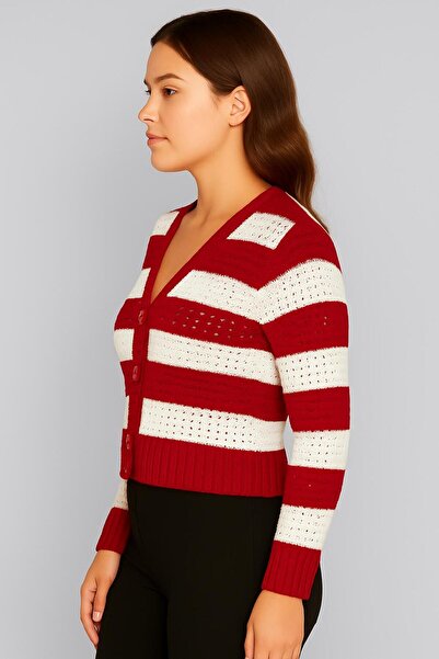 Sfg Life Moda Women's Buttoned Front and Double-Colored Knitwear Cardigan