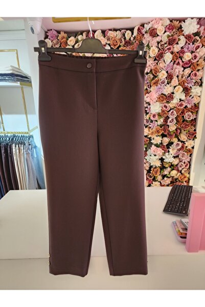 Yusuf Özdemir paçası gold düğmeli kahve pantolon kadın