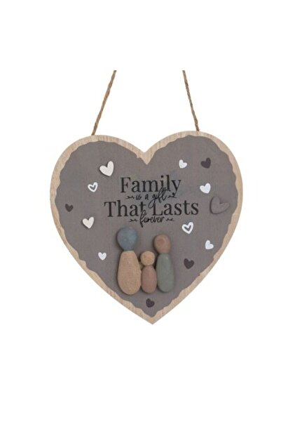 SHOPIENS Inima Decorativa Suspendabila Lemn Familie Inimi Family is a Gift 18x1.3x33cm
