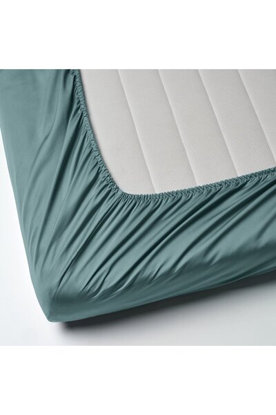 IKEA NATTJASMIN Fitted Sheet, blue-green, 160 x 200 cm