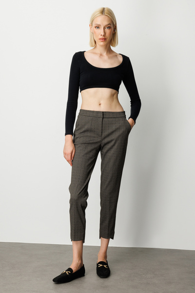 Ekol Patterned Skinny Leg Trousers Brown