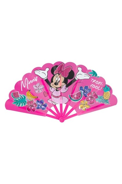 SHOPIENS Evantai fucsia pentru copii Shopiens®, cu model Minnie si fructe tropicale, 24 cm