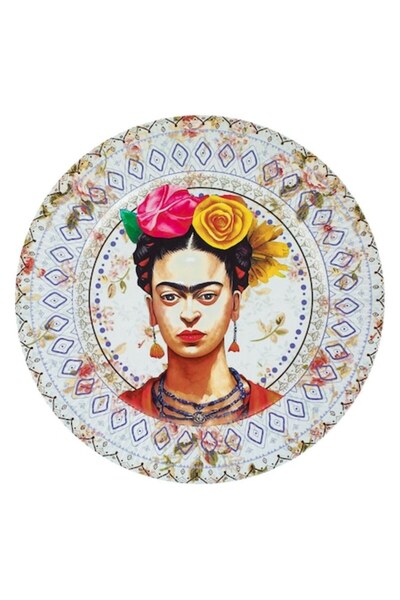 SHOPIENS Round Decorative Plastic Tray Shopiens®, Colored with Frida Kahlo Pattern, 33 cm