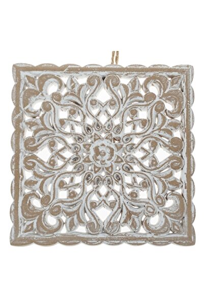 SHOPIENS Square Wall Decoration Shopiens®, Wooden Design with Brushed Vintage Look, 19.5x19.5 cm