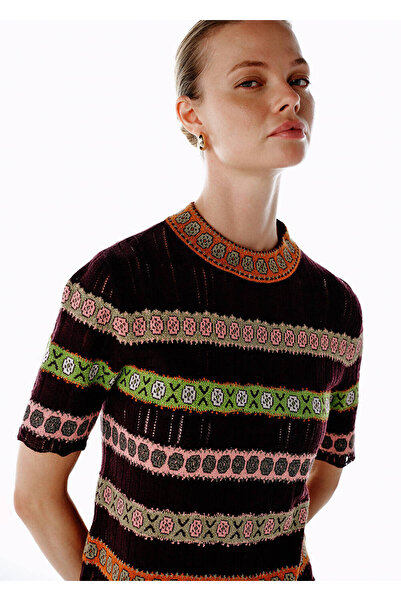 Knitss Merino Yün Karışımlı Crop Triko Üst Mor