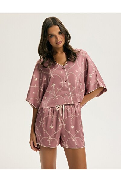 ESOTIQ Set pijamale din două piese pentru femei, cămașă și pantaloni scurți d...