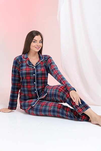 Elit Синій картатий ззаду застібається на ґудзики оксамитовий зимовий жіночий піжамний комплект весільний набір подарунок