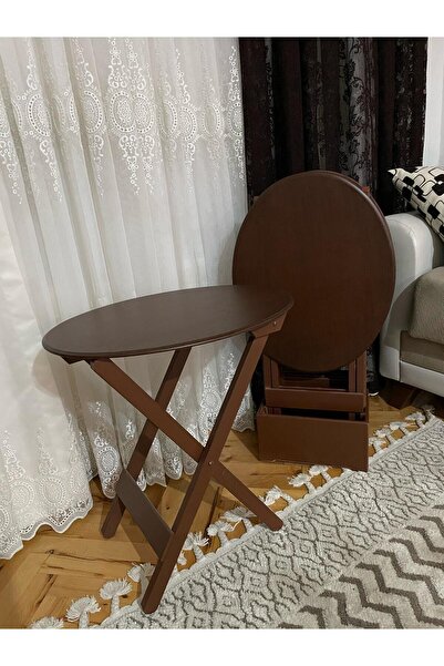 Nova Dizayn Çanta 4'lü Zigon Sehpa Ceviz Lake Boyalı Tamamı Mdf Oval Model