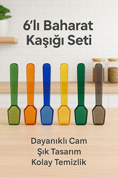 Hayveys 6'Lı Renkli Cam Baharat Kaşığı Sunum Kaşık