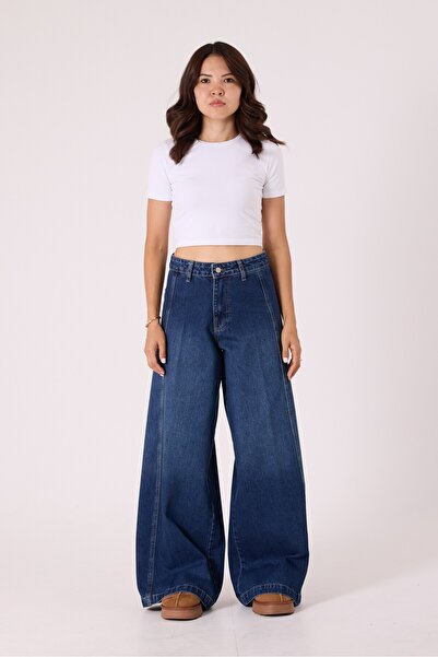 Crc Kadın Mavi Palazzo Koton Pantolon Fleto Cep Detaylı