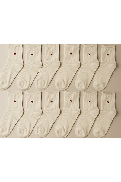 shefox 12 Pairs Women's Heart Pattern Seamless Toe Socks