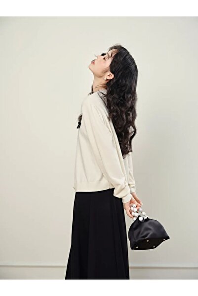 NATUFIAN STORE Basic Buttoned Women's Knitwear Cardigan with Bow Detail