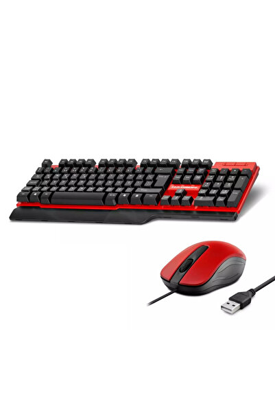 TEKMAKG Kablolu Klavye Mouse Set Q Kırmızı-Siyah