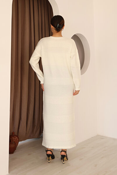 ALCHON Round Crew Neck Low Long Sleeve Thessaloniki Knitted Detailed Ankle Length Soft Winter Knitwear Dress