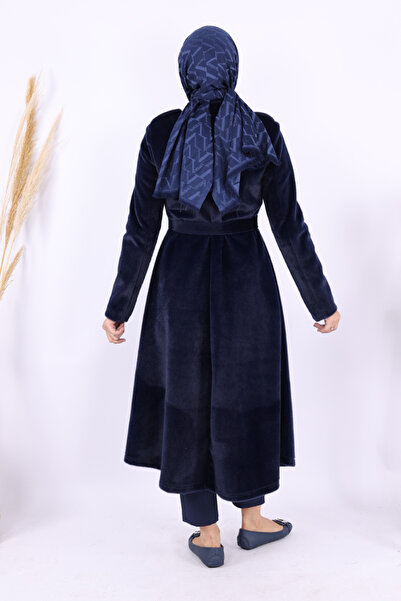 Bym Fashion Snap Button Detail Coat 70035 Navy Blue