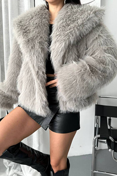 Nana & Mayka Moda Palton de blană artificială pentru femei – guler șal, cu două piepturi, cu închidere cu două buton, mâneci lungi, gros, croială confortabilă