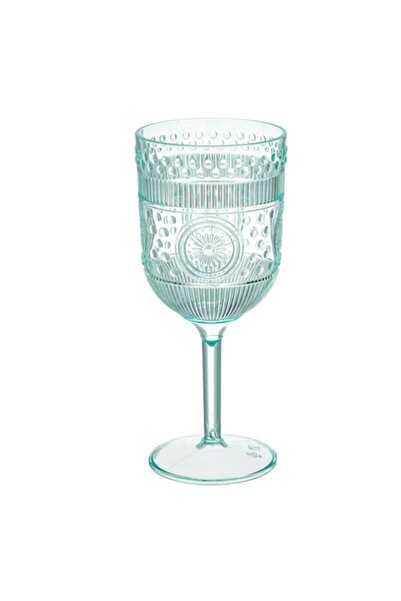 SHOPIENS Wine Glass with Stem, Mint Green Plastic, Embossed Pattern, 430 ml
