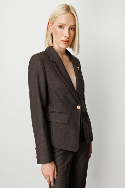 Ekol Brooch Collar Jacket with Flap Pocket Brown