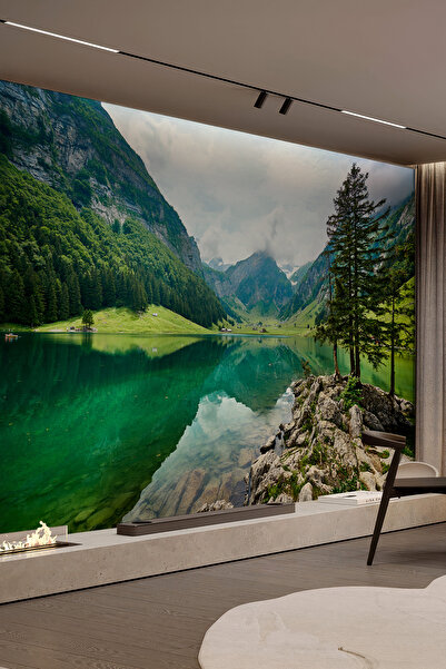 dreamwall Yeşil Vadi ve Göl Manzaralı Tek Parça Duvar Kağıdı