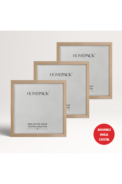 HOMEPACK 20X20 cm Natural Wood Framed Poster Frame, 3 Pieces Blank Frame, Wood-Frame-20X20