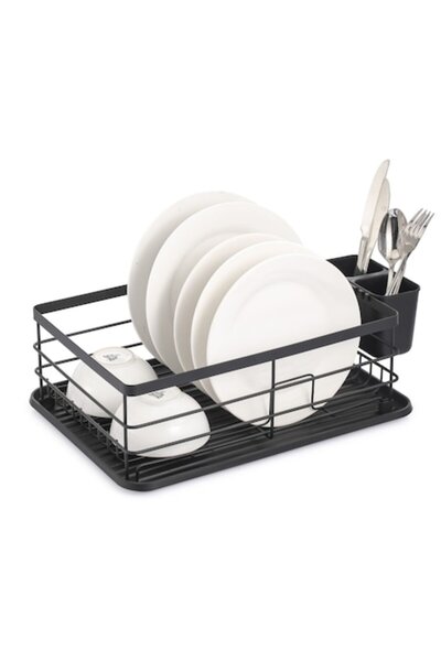 SHOPIENS Dish drying rack for kitchen Shopiens®, metal and plastic, 43.3 x 32 x 10.5 cm, black