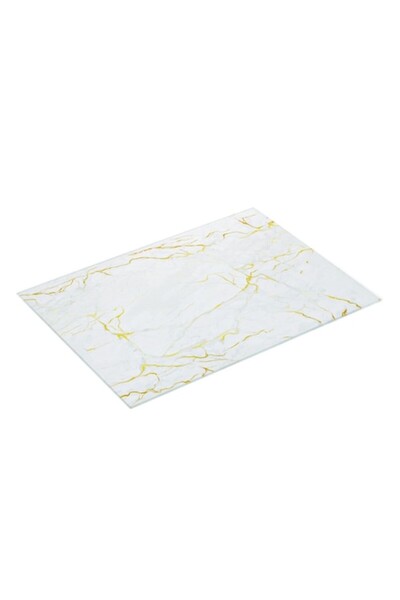 SHOPIENS Tocător din sticlă cu model marmorat, nuanțe aurii și picioare din s...