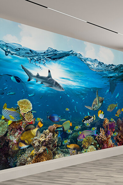 dreamwall Akvaryum Balıklar ve Mercan Manzaralı Duvar Kağıdı