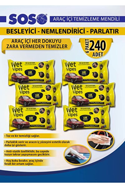 SOSOmarket 6 x 40 Yaprak – CarMars Geniş Formüllü Araç içi Temizleme Mendili