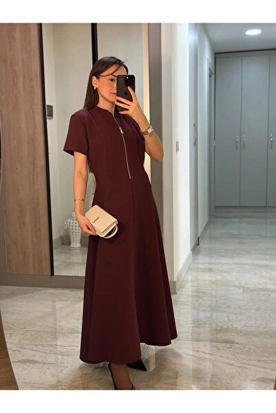 My Blog Burgundy Front Zipper Dress - 4824