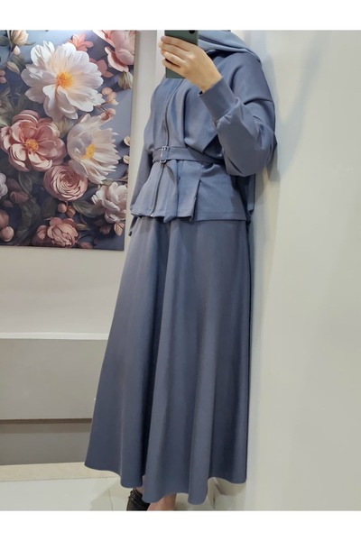 VENT GİYİM Women's Hijab Double Set with Skirt and Jacket Belted September Set