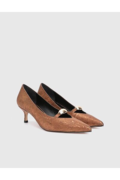 İLVİ Lucida Genuine Leather Fabric Bronze Color Women's Heeled Shoes